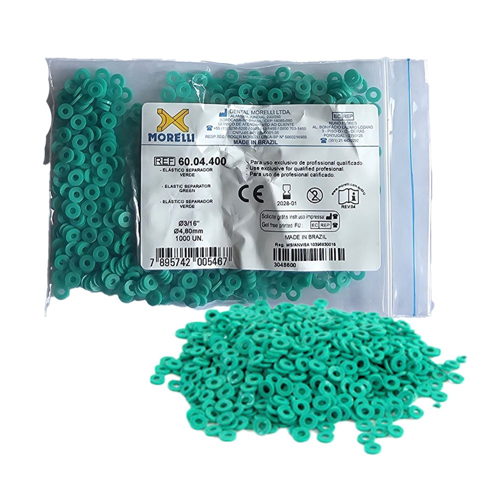 Separador morelli verde1 Morelli Separadores de Bandas Elástico Ø 3/16 Verde (1000 Unidades) - Imagen 1