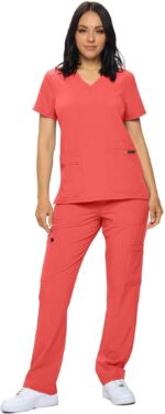 Monarch Uniforms Two-Way Color Coral Talla S (12 Bolsillos) - Imagen 2